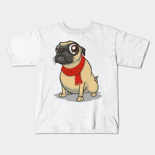 Pug in a Scarf Kids T-Shirt by joehavasy